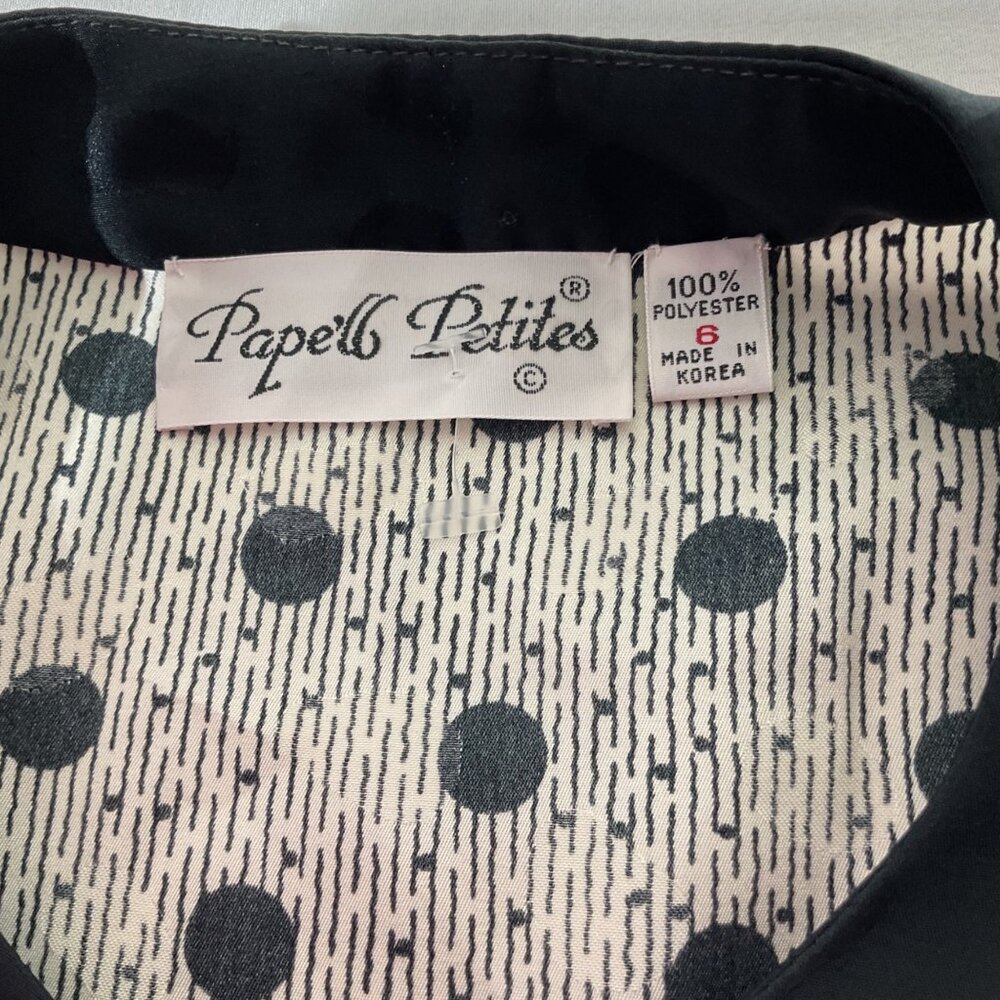 Vintage-Inspired Black & White Polka Dot Midi Dress With Gold Buttons & Bow Deta - Picture 12 of 15